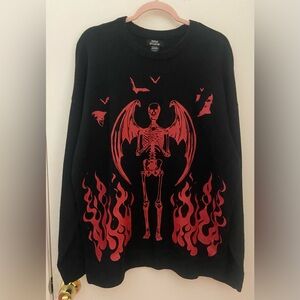 Sweater with Red Gothic Skeleton Design